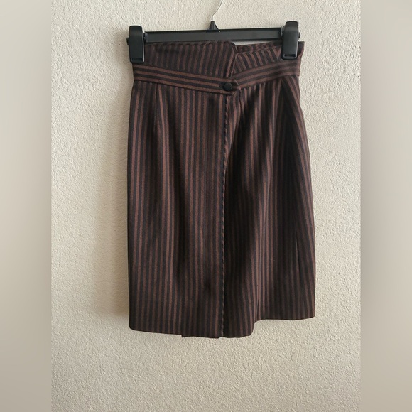 Vintage Gerard Pasquier Made in France 100% Wool Brown Striped Women's Skirt - Picture 3 of 11